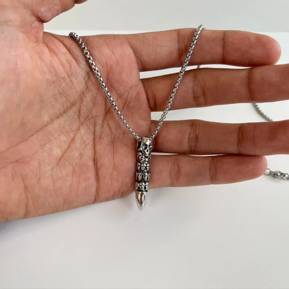 Y2K 2000s grunge heavy metal punk gothic emo skull bullet pendant necklace
